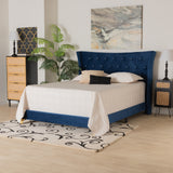 Easton Contemporary Glam and Luxe Navy Blue Velvet and Gold Metal Queen Size Panel Bed