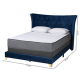 Easton Contemporary Glam and Luxe Navy Blue Velvet and Gold Metal Queen Size Panel Bed