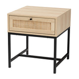 Caterina Mid-Century Modern Transitional Natural Brown Finished Wood and Natural Rattan 1-Drawer Nightstand