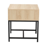 Caterina Mid-Century Modern Transitional Natural Brown Finished Wood and Natural Rattan 1-Drawer Nightstand