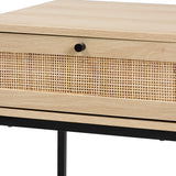 Caterina Mid-Century Modern Transitional Natural Brown Finished Wood and Natural Rattan 1-Drawer Nightstand