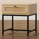 Caterina Mid-Century Modern Transitional Natural Brown Finished Wood and Natural Rattan 1-Drawer Nightstand