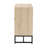 Caterina Mid-Century Modern Transitional Natural Brown Finished Wood and Natural Rattan 2-Door Storage Cabinet