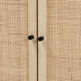 Caterina Mid-Century Modern Transitional Natural Brown Finished Wood and Natural Rattan 2-Door Storage Cabinet