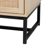 Caterina Mid-Century Modern Transitional Natural Brown Finished Wood and Natural Rattan 2-Door Storage Cabinet