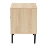 Caterina Mid-Century Modern Transitional Natural Brown Finished Wood and Natural Rattan 1-Door Nightstand