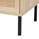 Caterina Mid-Century Modern Transitional Natural Brown Finished Wood and Natural Rattan 1-Door Nightstand