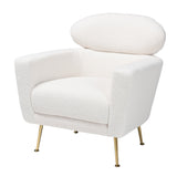 Fantasia Modern and Contemporary Ivory Boucle Upholstered and Gold Metal Armchair