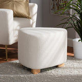 Brielle Modern and Contemporary Ivory Boucle Upholstered and Natural Brown Finished Wood Ottoman