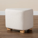 Brielle Modern and Contemporary Ivory Boucle Upholstered and Natural Brown Finished Wood Ottoman