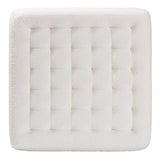 Athena Modern and Contemporary Ivory Boucle Upholstered and Black Finished Wood Square Ottoman