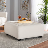 Athena Modern and Contemporary Ivory Boucle Upholstered and Black Finished Wood Square Ottoman