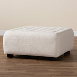 Athena Modern and Contemporary Ivory Boucle Upholstered and Black Finished Wood Square Ottoman