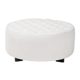 Athena Modern and Contemporary Ivory Boucle Upholstered and Black Finished Wood Round Ottoman