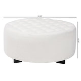 Athena Modern and Contemporary Ivory Boucle Upholstered and Black Finished Wood Round Ottoman