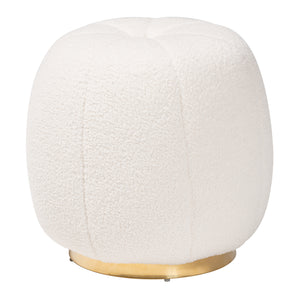 Raelynn Modern and Contemporary Ivory Boucle Upholstered and Gold Metal Ottoman