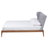 Baxton Studio Royce Mid-Century Modern Transitional Light Grey Fabric and Ash Walnut Finished Wood Queen Size Bed