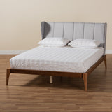 Baxton Studio Royce Mid-Century Modern Transitional Light Grey Fabric and Ash Walnut Finished Wood Queen Size Bed