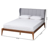 Baxton Studio Royce Mid-Century Modern Transitional Light Grey Fabric and Ash Walnut Finished Wood Queen Size Bed