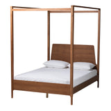 Roman Classic and Traditional Ash Walnut Finished Wood Queen Size Canopy Bed