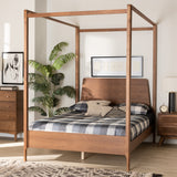 Baxton Studio Roman Classic and Traditional Ash Walnut Finished Wood Queen Size Canopy Bed