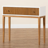 Baxton Studio Odile Mid-Century Modern Two-Tone Natural Brown and White Bayur Wood 1-Drawer Console Table