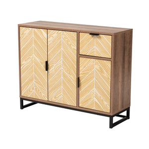 Baxton Studio Josephine Mid-Century Modern Transitional Two-Tone Walnut and Natural Brown Finished Wood and Black Metal 3-Door Sideboard