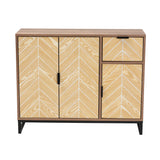 Baxton Studio Josephine Mid-Century Modern Transitional Two-Tone Walnut and Natural Brown Finished Wood and Black Metal 3-Door Sideboard