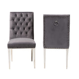 Baxton Studio Caspera Contemporary Glam and Luxe Grey Velvet Fabric and Silver Metal 2-Piece Dining Chair Set