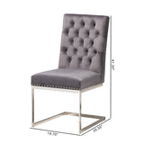 Baxton Studio Sherine Contemporary Glam and Luxe Grey Velvet Fabric and Silver Metal 2-Piece Dining Chair Set