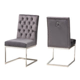 Sherine Contemporary Glam and Luxe Velvet Fabric and Silver Metal 2-Piece Dining Chair Set