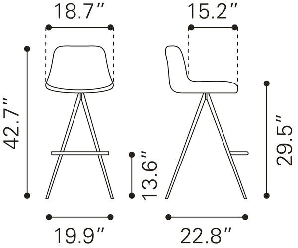 Zuo Modern Aki 100% Polyurethane, Plywood, Steel Modern Commercial Grade Barstool Set - Set of 2 White, Walnut 100% Polyurethane, Plywood, Steel