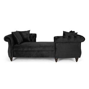 Noble House Houck Modern Glam Tufted Velvet Tete-a-Tete Chaise Lounge with Accent Pillows, Black and Dark Brown