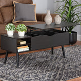 Baxton Studio Roden Modern Two-Tone Black and Espresso Brown Finished Wood Coffee Table with Lift-Top Storage Compartment