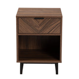 Baxton Studio Sadia Modern Walnut Brown Finished Wood and Black Metal 1-Drawer End Table