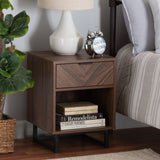 Baxton Studio Sadia Modern Walnut Brown Finished Wood and Black Metal 1-Drawer End Table