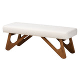 Rika Japandi Cream Boucle Fabric and Walnut Brown Finished Wood Bench