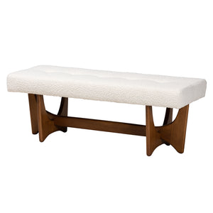 Baxton Studio Theo Japandi Cream Boucle Fabric and Walnut Brown Finished Wood Bench White/Walnut Brown BBT5368-Cream/Walnut-Bench