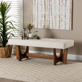 Baxton Studio Theo Japandi Cream Boucle Fabric and Walnut Brown Finished Wood Bench White/Walnut Brown BBT5368-Cream/Walnut-Bench