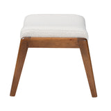 Baxton Studio Roxy Mid-Century Modern Off-White Boucle Upholstered and Walnut Brown Finished Wood Ottoman Footstool