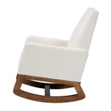 Baxton Studio Yashiya Mid-Century Modern Off-White Boucle Upholstered and Walnut Brown Finished Wood Rocking Chair
