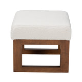Baxton Studio Yashiya Mid-Century Modern Off-White Boucle Upholstered and Walnut Brown Finished Wood Ottoman Footstool