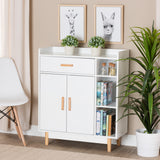 Baxton Studio Russell Mid-Century Modern Two-Tone White and Oak Brown Finished Wood 2-Door Sideboard