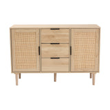 Baxton Studio Harrison Mid-Century Modern Natural Brown Finished Wood and Natural Rattan 3-Drawer Sideboard