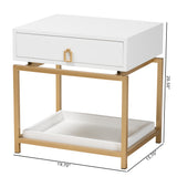 Baxton Studio Melosa Modern Glam and Luxe White Finished Wood and Gold Metal 1-Drawer End Table