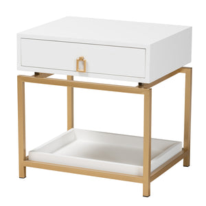 Baxton Studio Melosa Modern Glam and Luxe White Finished Wood and Gold Metal 1-Drawer End Table