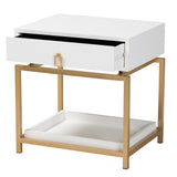 Baxton Studio Melosa Modern Glam and Luxe White Finished Wood and Gold Metal 1-Drawer End Table