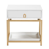 Baxton Studio Melosa Modern Glam and Luxe White Finished Wood and Gold Metal 1-Drawer End Table