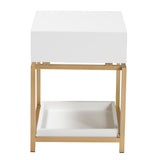 Baxton Studio Melosa Modern Glam and Luxe White Finished Wood and Gold Metal 1-Drawer End Table