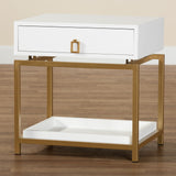 Baxton Studio Melosa Modern Glam and Luxe White Finished Wood and Gold Metal 1-Drawer End Table